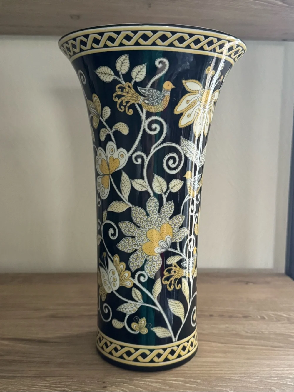 Vera Bradley Navy, Gold and White Floral Ceramic Vase - Picture 1 of 2